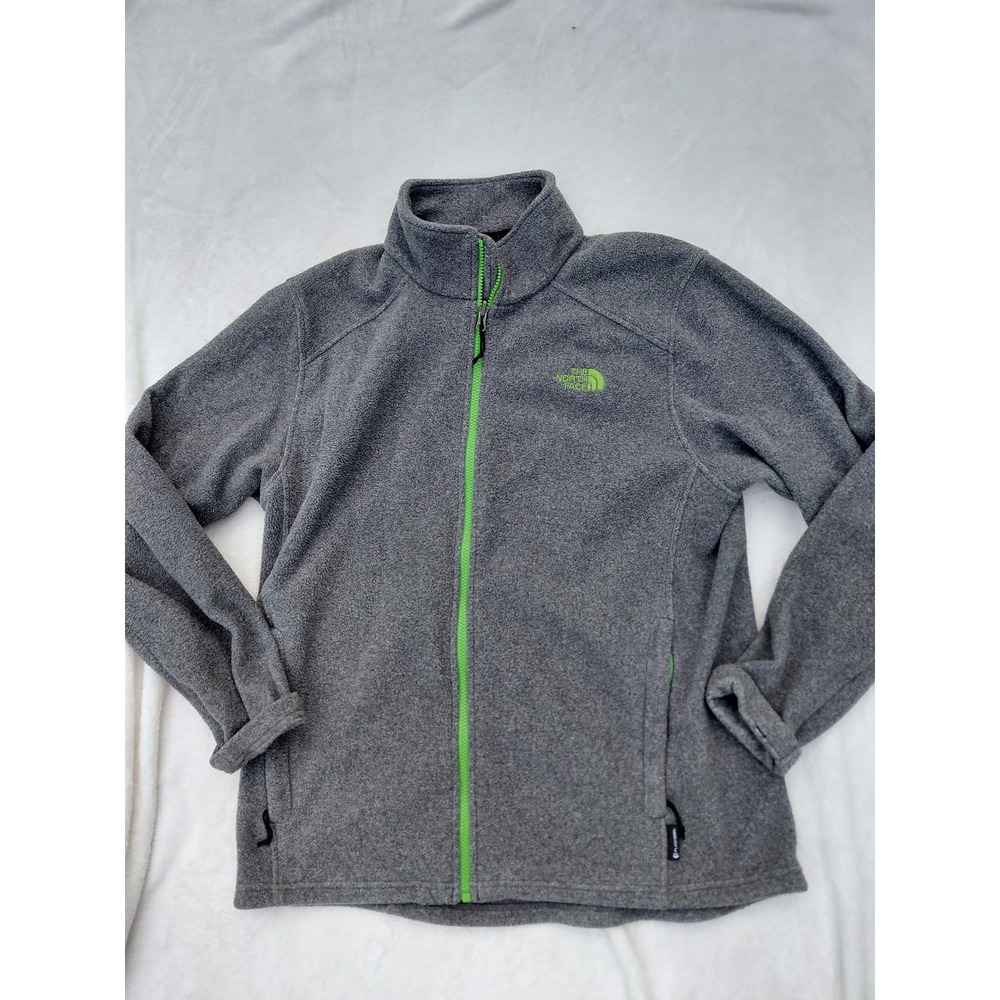 The North Face FlashDry Fleece Jacket Gray Lime Green Full Zip Mens XL